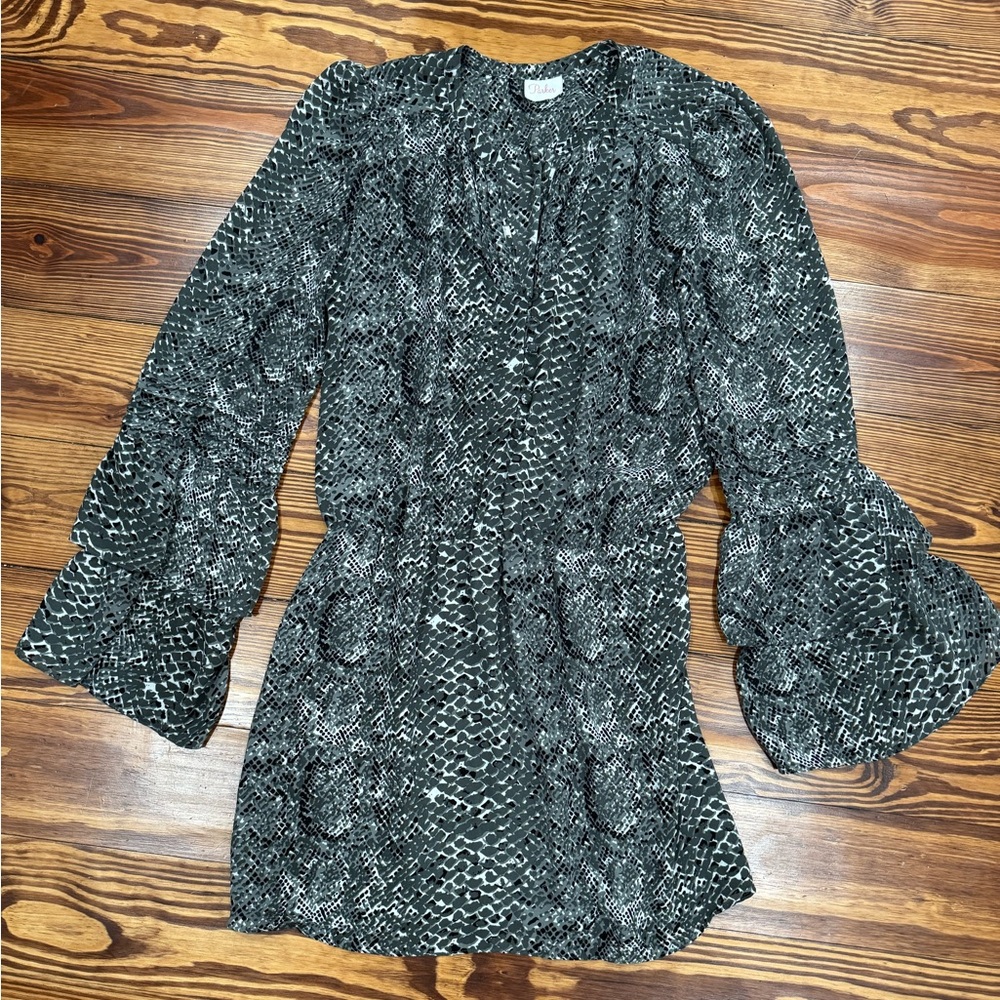 Parker Black and Gray Snake Print Dress
